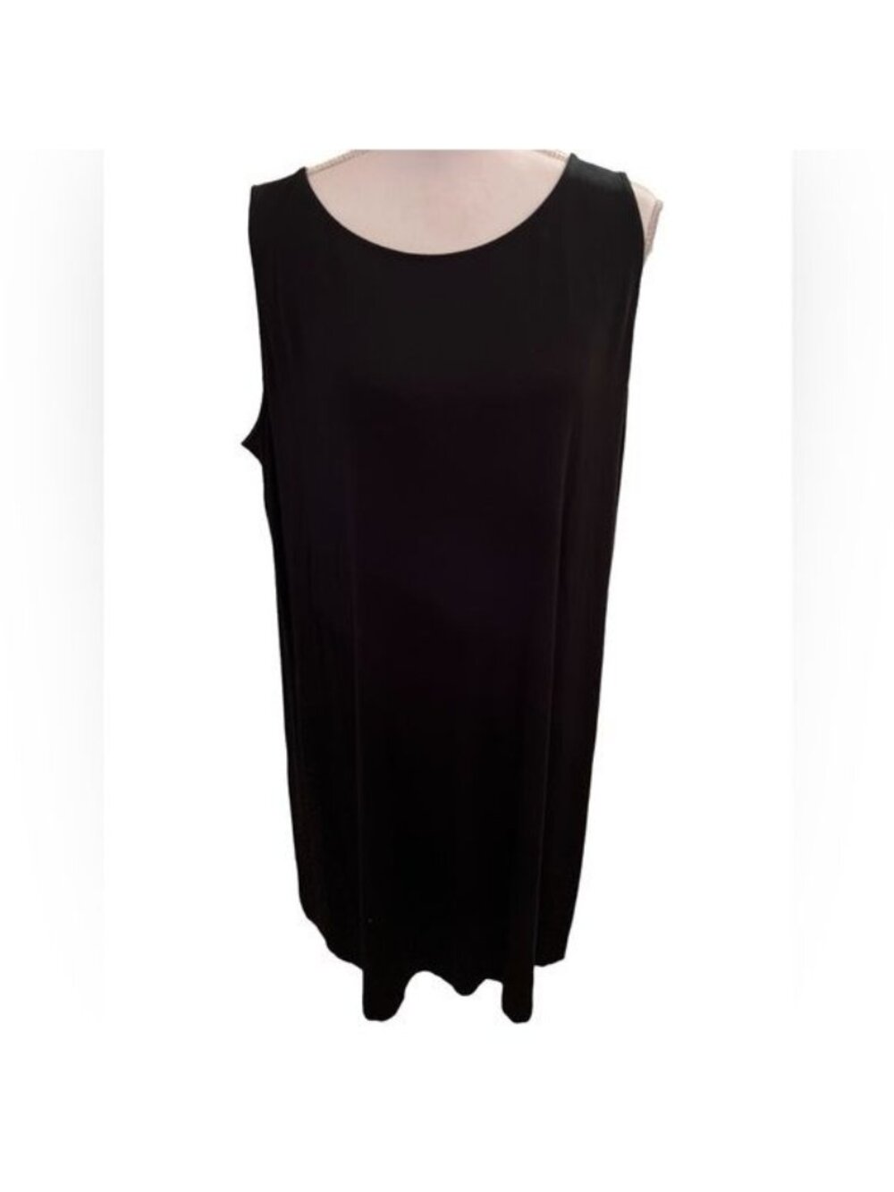 Eileen Fisher Woman Dress Size 2X Black Rayon Lycra Shift Sleeveless Loose Fit
